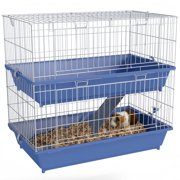 2-Tier Small Animal Cage, Chinchilla Ferret Cage Indoor with Dish and Bottle, 2 Doors, Deep Bottoms, Ramp, 28", Blue