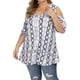 thumbnail image 4 of Camisa de mujer Blusa de manga corta con hombros descubiertos y estampado floral, gris, 4XL Sweethay AP002473-09, 4 of 6