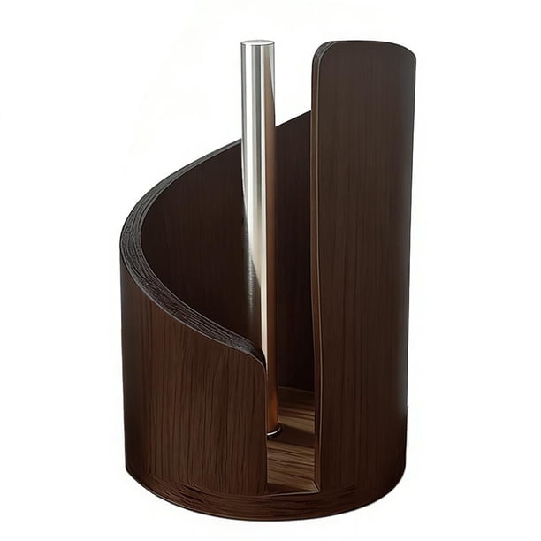 Mountain Paper Towel Holder Countertop, Natural Mango Wood Round Base with Iron Stand, Rustic Wooden Dispenser for Jumbo and Mega Rolls, Effortless One Hand Tearing for Kitchen