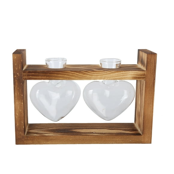Nimomo Vase à Fleurs Pot de Fleurs innovant avec Cadre en Bois Vintage Vase de Table Transparent Décoration de la Maison(2 x Heart-Shaped Glass Bottle)