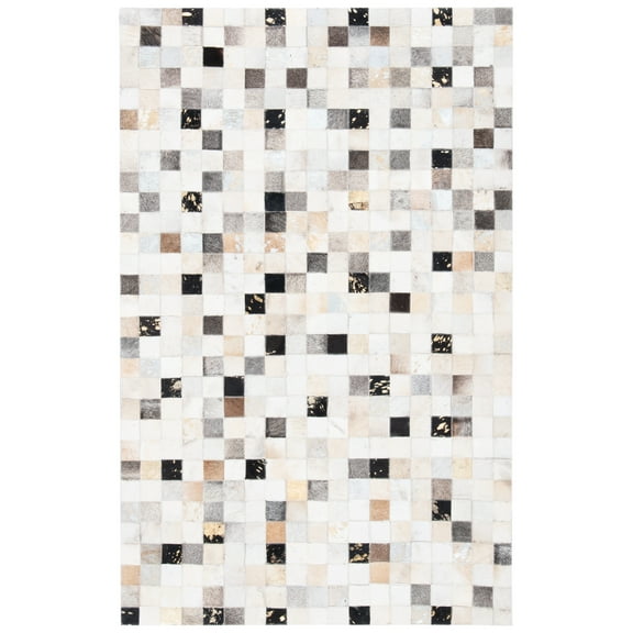 SAFAVIEH Studio Leather Ellison Geometric Area Rug, Ivory/Black, 3' x 5'