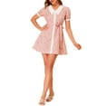 thumbnail image 2 of INSPIRE CHIC Women's Floral Dress Point Collar Button up Belted Summer Dresses Pink XS, 2 of 6