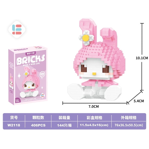 Bloques de construcción de Hello Kitty Sanrio para niños, juego de bloques de construcción con melodía, Cinnamoroll, pompurin, Kuromi, amigos