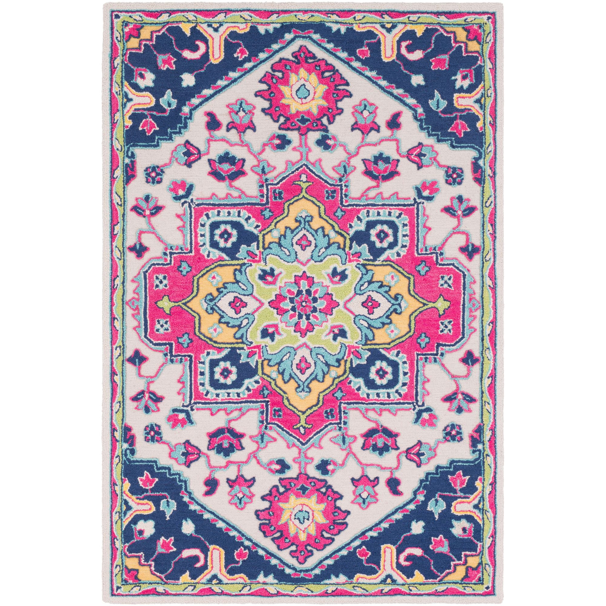 5' x 7'6" Bohemian Design Pink and Navy Blue Hand Tufted Rectangular
