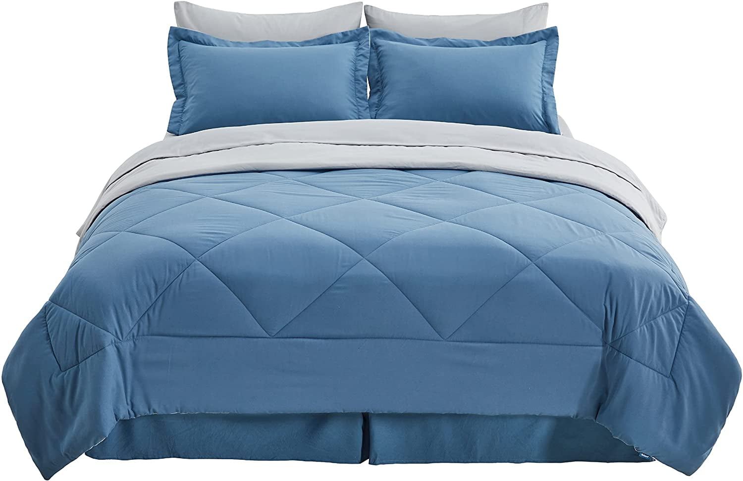 Blue Comforter Set Queen 8 Pieces Reversible Blue Bed Set with