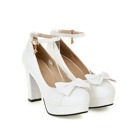 

Harsuny Women Casual Comfort Pumps Bow Ankle Strap Mary Jane Wedding Dress Shoes White 6.5