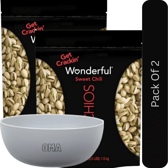Wonderful Pistachios Sweet Chili Flavor, Roasted Snack Nuts, 40 oz. With White Bowl By OMA