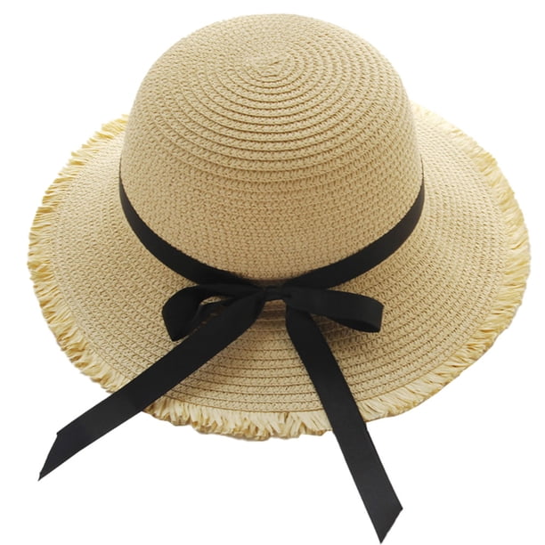 Circunferencia del sombrero de 56-58 cm, sombrero de paja con lazo, sombrero para el sol con protección solar de verano, sombrero de ala cruda, sombrero para el sol en la playa para vacaciones al