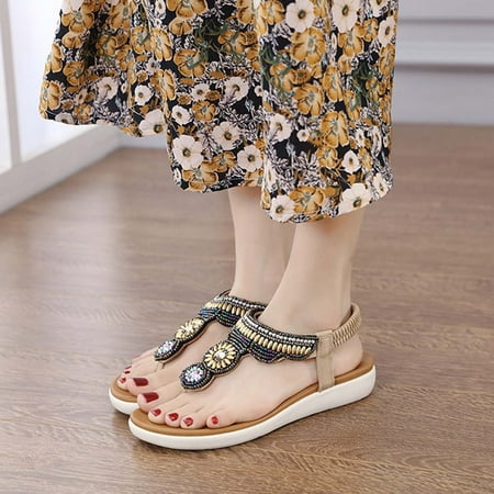 

Kayannuo Women s Sandals Clearance Womens Flat Sandals Summer Sandals For Women Flat Slip On Sandals Crystal Roman Shoes Open Toe Casual Sandals Gifts for Women