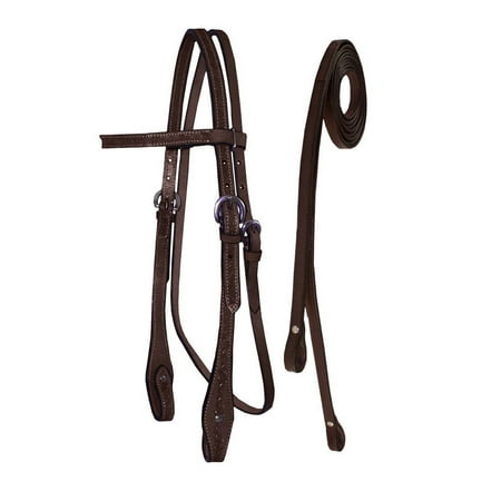 Tahoe Barbwire Hand Tooled Horse Headstall with Split Reins - Draft / Mahogony