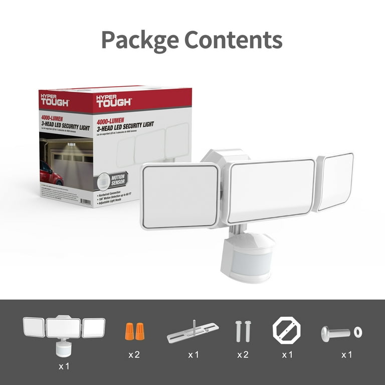 3-Head Security Light, 4000 Lumens, 180° Motion Sensor, 120V photo 2