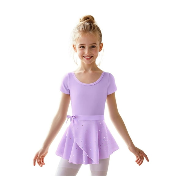Girls Ballet Dance Leotard Outfit with Removable Ruffle Sleeve Tutu Skirt and Glitter Detachable Design for Ballerina Performance