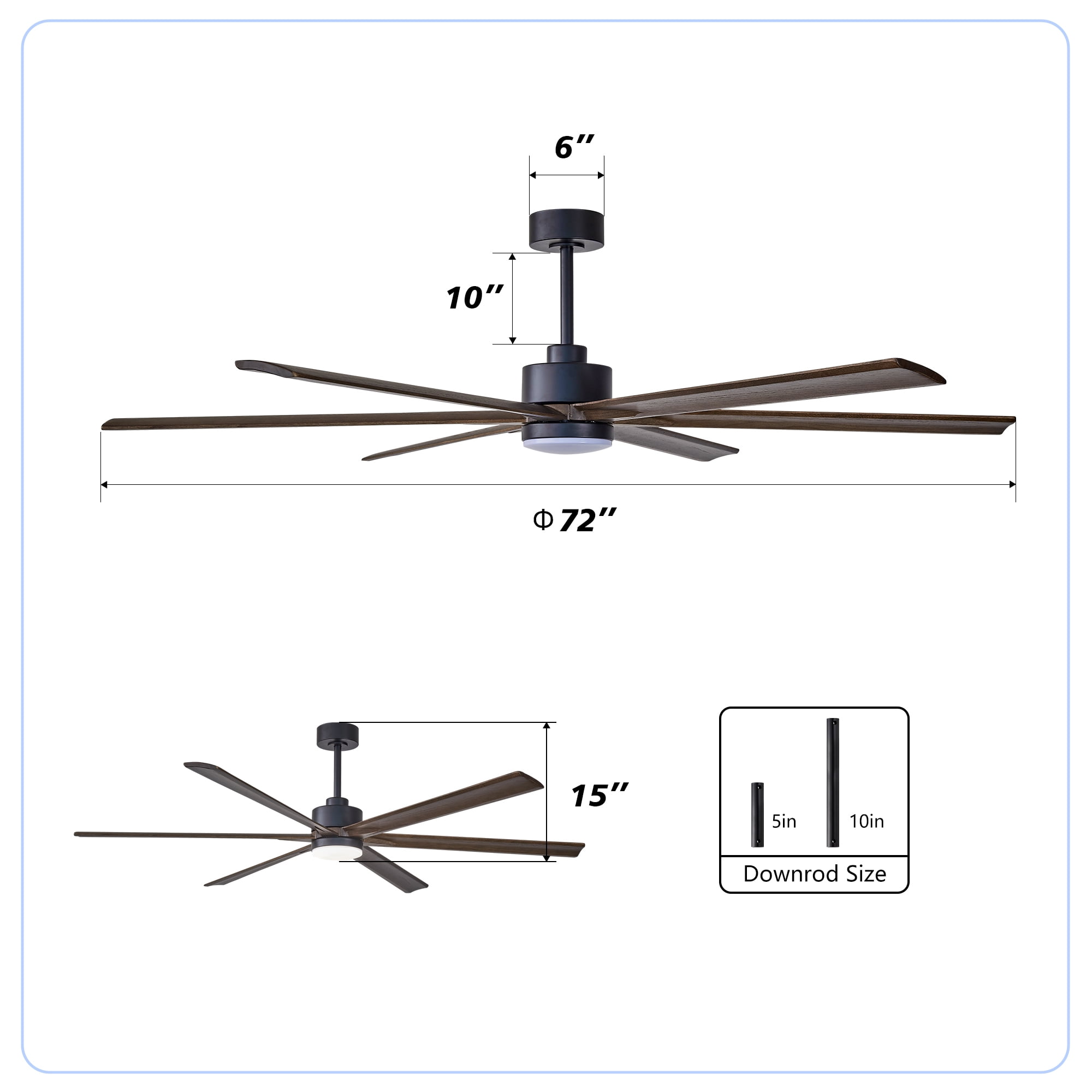 Leumius 70" Ceiling Fan with Lights Quiet DC Motor Ceiling Fans 6 Speed Levels,Reversible Ceiling Fan for Patio Living Room Bedroom Black