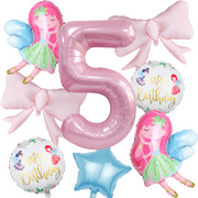 Little Fairy Digital Balloon Set withTwo elegant pink bow Suitable for Girls' Birthday Parties Decoration.