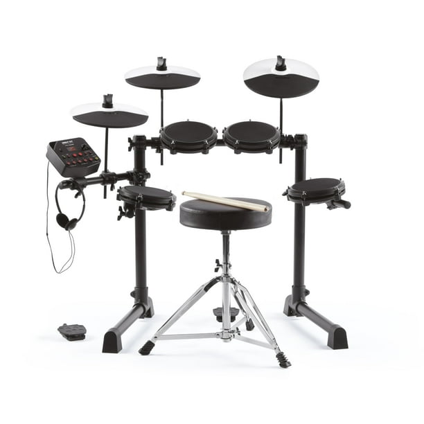 Alesis Drums Debut Kit - Batería para niños con 4 pads de batería eléctrica de malla silenciosa, 120 sonidos, taburete para batería, baquetas, auriculares y 100 lecciones melódicas