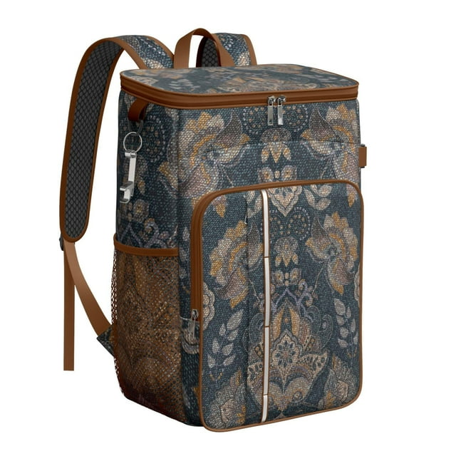 Sac à Dos Glacière Isolé Rétro à Motif Cachemire Boho Floral, Sac à Lunch Étanche et Anti-Fuite, Design Mandala Décoratif Abstrait Vintage pour Usage Extérieur
