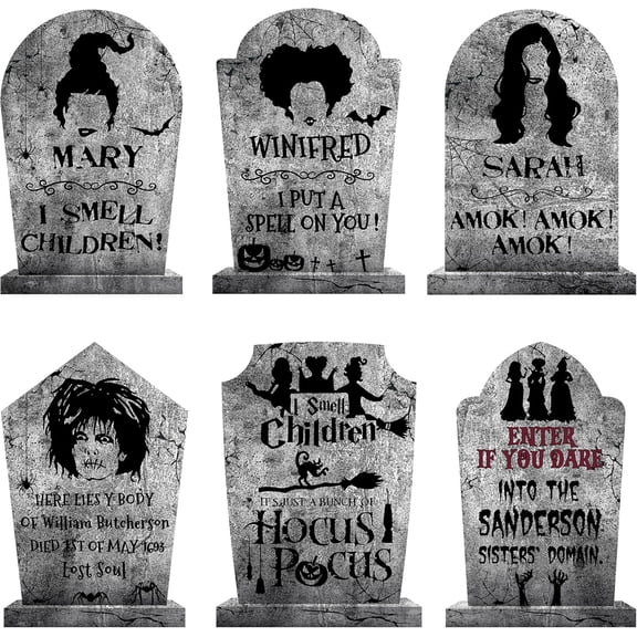 Hocus Pocus Outdoor Halloween Tombstones Decorations, 6Pcs Hocus Pocus Witches Tombstone, Outdoor Halloween Gravestone Yard Signs Decor, Scary Graveyard Yard Signs for Kids Home Party