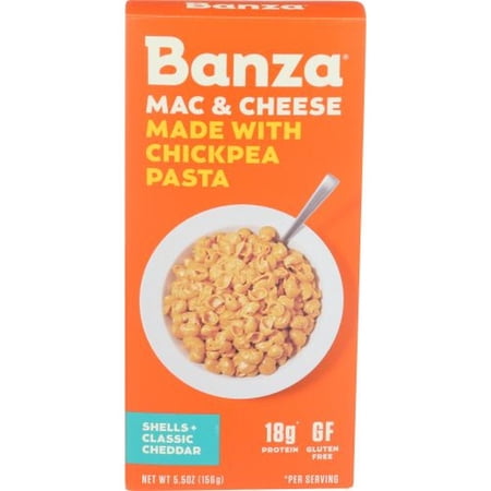 Banza Chickpea Pasta Shells Cheddar Mac and Cheese, 5.5 Ounce -- 6 per Case.