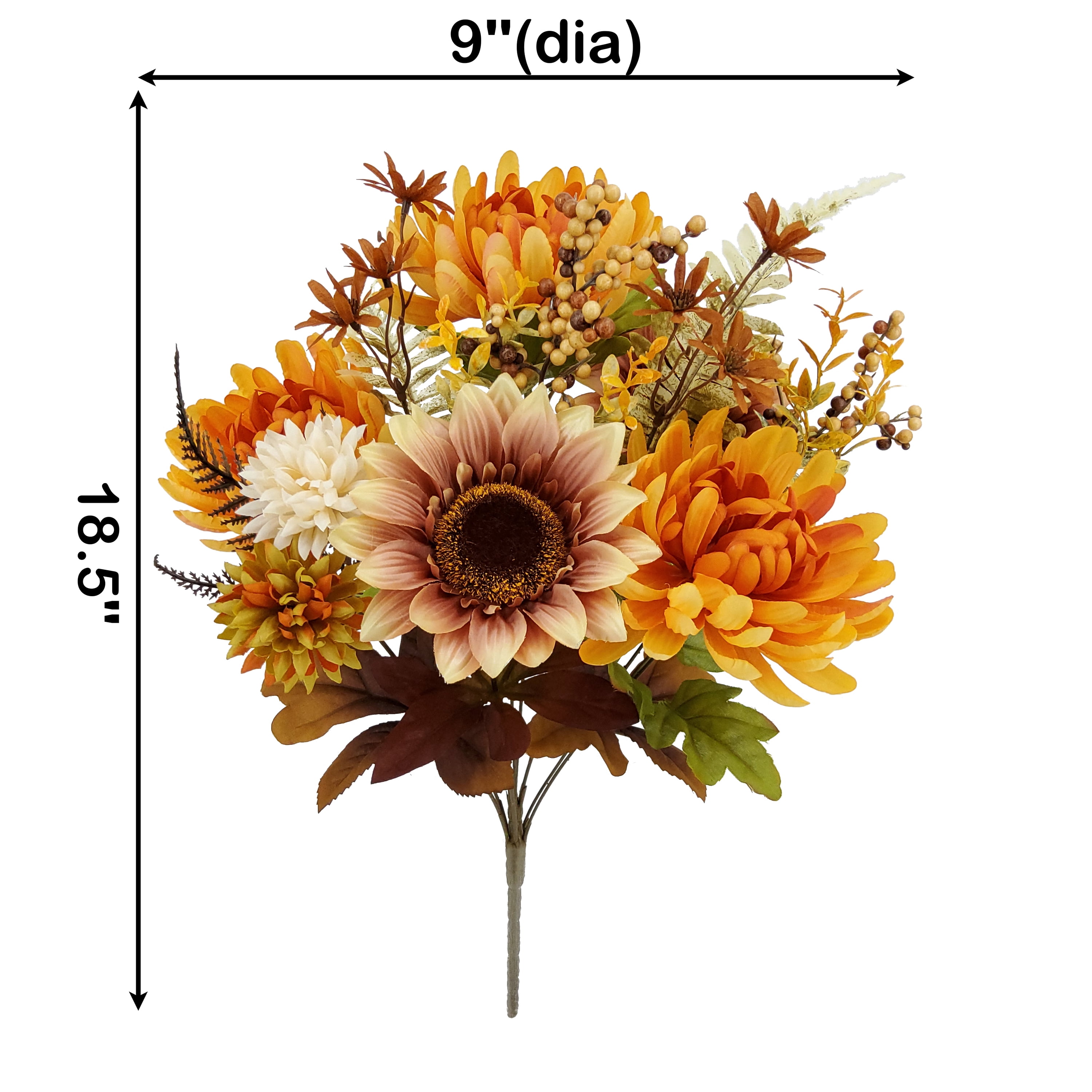 Mainstays 18.5 in Indoor Artificial Mum and Sunflower Mixed Bouquet, Orange