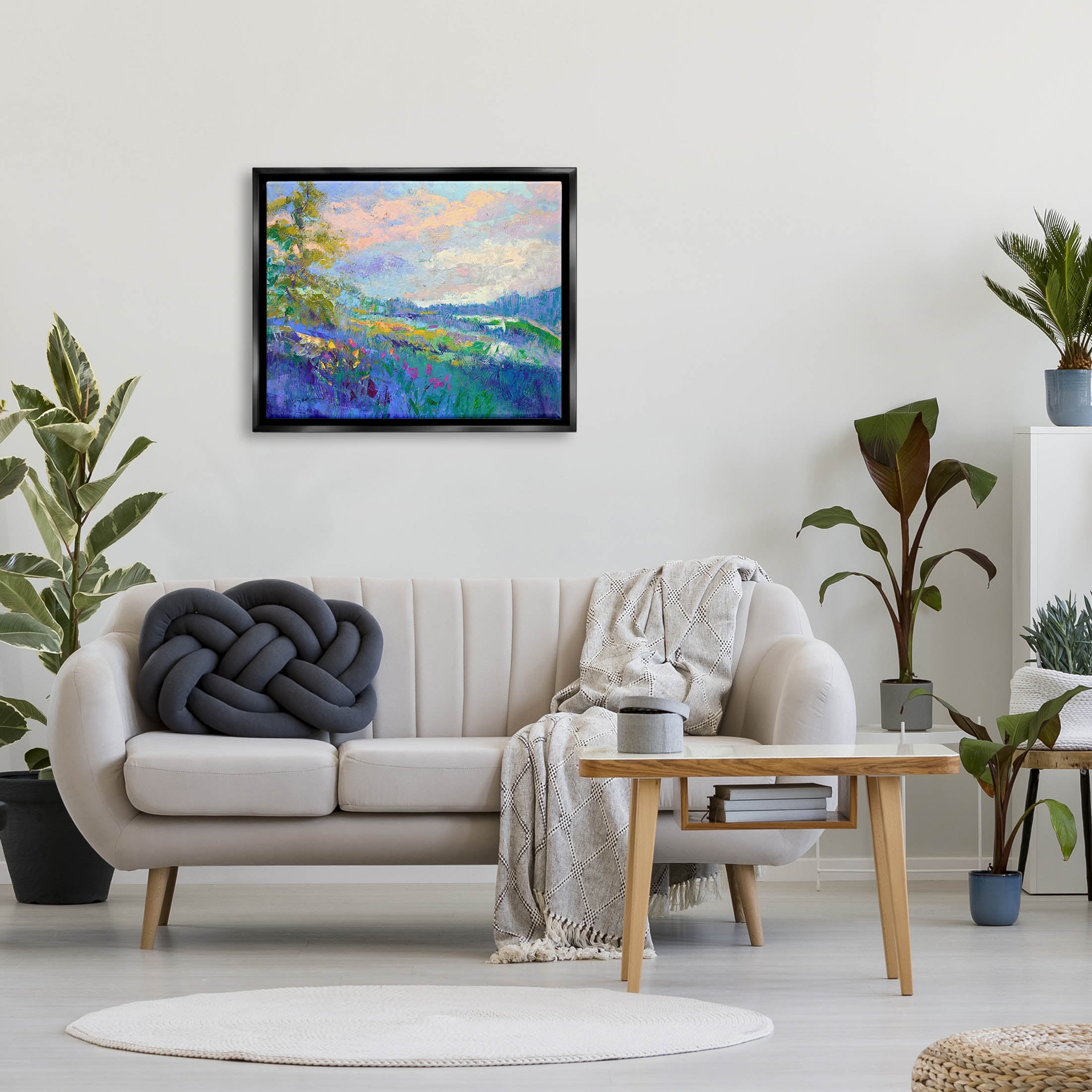 Stupell Industries Modern Hill Woodland Landscape Painting Jet Black Floating Framed Canvas Print Wall Art, Design by Dorothy Fagan