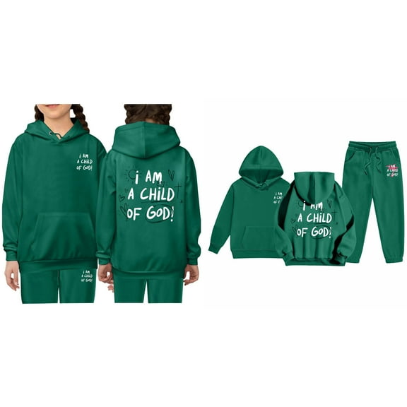 KidS Girls Jesus Loves You Hoodie Long Sleeve Comfy Graphic Hoodies Girls Oversize Pullover Sweatpants 2 Pcs Winter Clothes Clothes for Girls 4-5 Years Cute Boys Girls Clothing