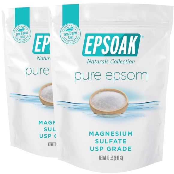 Sal de Epsom Epsoak, 17,2 kg, sulfato de magnesio USP sin perfume, 2 unidades