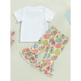 thumbnail image 4 of Bagilaanoe 2Pcs Toddler Baby Girl Easter Outfits Letter Rabbit Print Short Sleeve T-Shirts Tops + Flared Trousers 6M 12M 18M 24M 3T 4T Kids Long Pants Set, 4 of 8