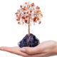 thumbnail image 1 of Gran árbol bonsái de cobre con cristal de aguamarina, buena suerte, feng shui, piedra amatista multicolor, 1 of 5