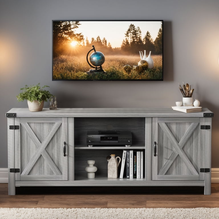 Vineego 58" Farmhouse Barn TV Stand, Light Gray photo 2