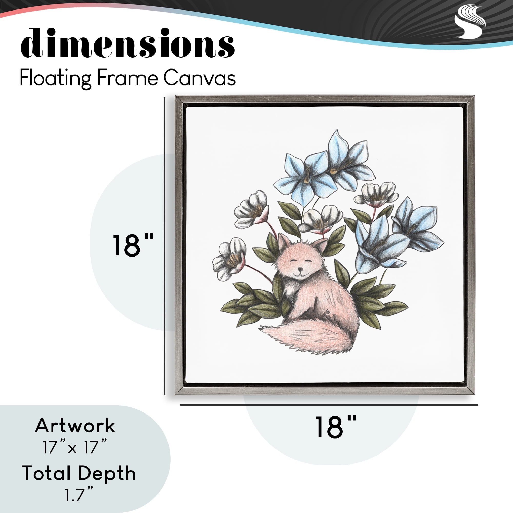 Gentle Fox with Flowers Gray Framed Floater Canvas Wall Art, design by Cecilia Battaini