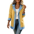 thumbnail image 3 of Feancey Lightweight Blazer Jackets for Women Denim Patchwork Collared Suit Jacket Single Breasted Open Front Blazers Business Casual Office Jackets Yellow XXL, 3 of 8