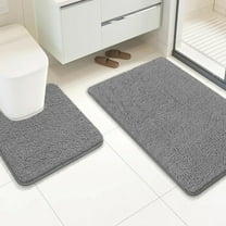 2 Piece Set Dark Grey Soft Cozy Plush Chenille Bath Mat Bathroom Rug