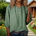 thumbnail image 4 of QUNYINEY Short Sleeve Womens Shirts Summer Solid Cotton Linen Graphic Tees V Neck Embroidered Loose Fit Button Pullover Womens Tops Trendy, 4 of 9