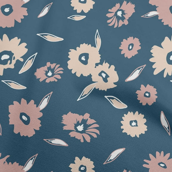oneOone Cotton Flex Teal Blue Fabric Floral Sewing Craft Projects Fabric Prints By Yard 40 Inch Wide-6968