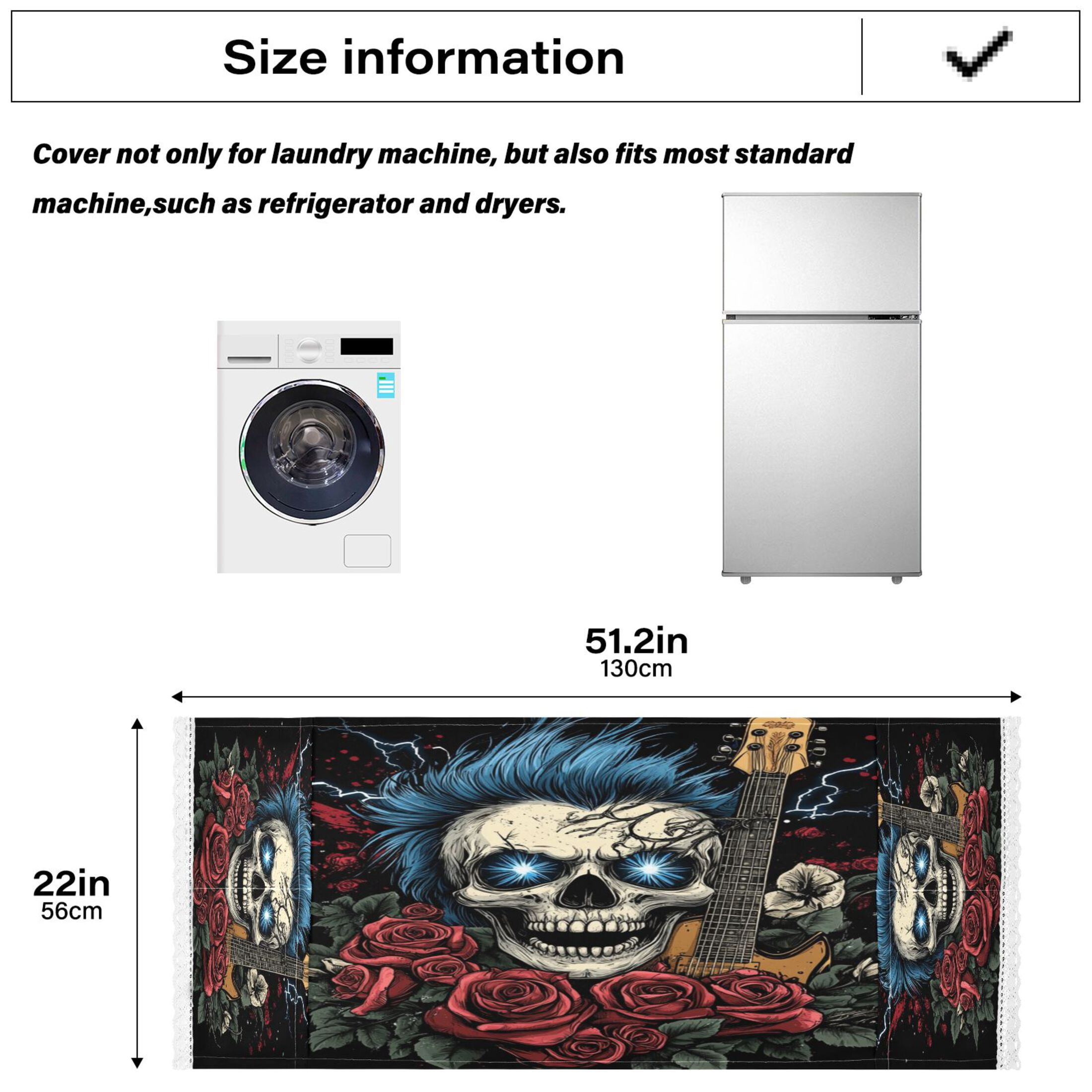 WOBOGO Blue Hair Skull Guitar Pattern Washing Machine Cloth Dryer Refrigerator Top Cover Protective Non-Slip Mat For Kitchen Laundry