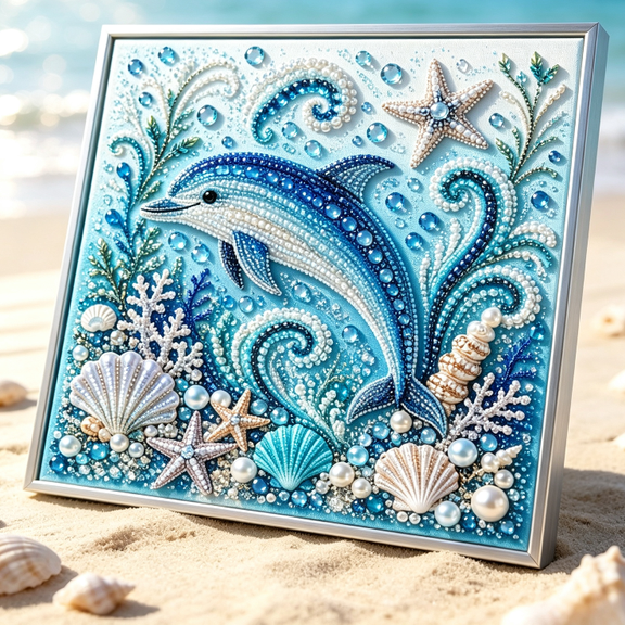 Ocean Theme Pearl Art DIY Kit DIY Pearl Painting Kit, Ocean Diamond Art for Adults & Beginners, Sparkling Coastal Wall Decor for Ocean Lovers A3