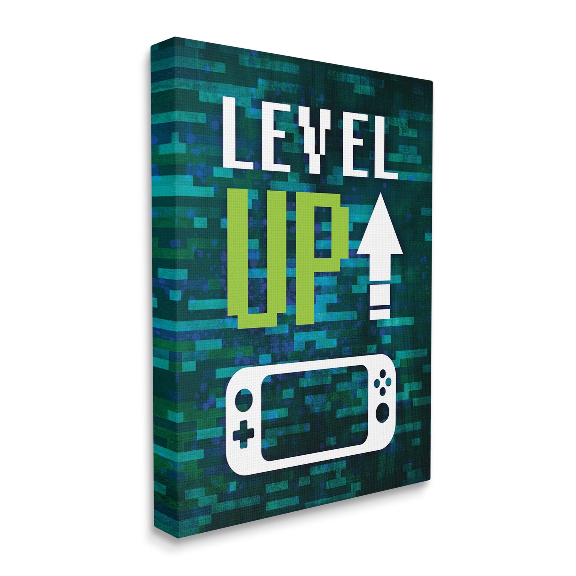 Stupell Industries Level Up Video Gaming Pixel Text Design Graphic Art Gallery Wrapped Canvas Print Wall Art, Design by Victoria Barnes