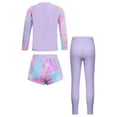 thumbnail image 4 of iEFiEL 3Pcs Kids Girls Swimsuit Tie-dye Print Swim Top with Shorts Pants Swimwear Pool Beach UPF 50+ Rashguard Purple 9-10, 4 of 7