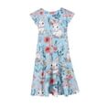 thumbnail image 2 of Girls Easter Clothes Ruffle Tiered Dress Fly Sleeve Crew Neck Cute Bunny Eggs Print Spring Holiday Short Dress (10-11 Years, Sky Blue), 2 of 6