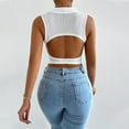 thumbnail image 5 of HOMBOM Crop Tops for Women Tank Top Ribbed White Crew Neck Sleeveless Slim Dressy Solid Color Shirt, 5 of 6
