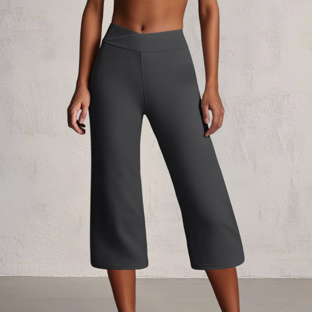 MKLEKYY Leggings de mujer de vestir, pantalones de yoga de pierna ancha para mujer, pantalones deportivos de cintura alta, sueltos, de punto, de color sólido y con bolsillos