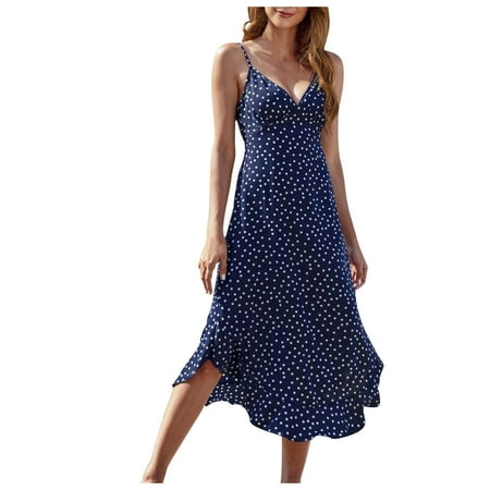 

Dresses for Women 2022 Wedding Dress Fashion Women Summer Casual Print Camis Sleeveless Vest Long Dress Summer Savings Clearance 2022 Sundresses for Women Corset Dress Blue S