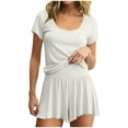 thumbnail image 5 of Bixock Women's 2 Piece Loungewear Outfits,Short Sleeve Shorts Homewear,Solid Crew Neck Summer Lightweight Short Sleeve Shorts Loungewear Set, 5 of 5