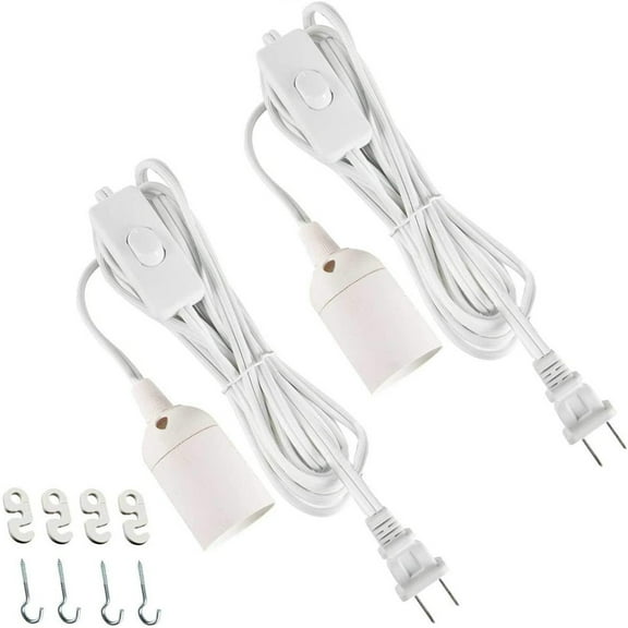 SONGAUN Simple Deluxe 1.8m Extension Hanging Lantern Pendant Light Lamp Cord Cable E26 Socket (no Bulb Included) On/Off Switch, 2 Pack, White