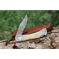 thumbnail image 2 of Razor Sharp Damascus Steel Blade Pocket Knife With White Bone Handle Back Lock Folding., 2 of 9