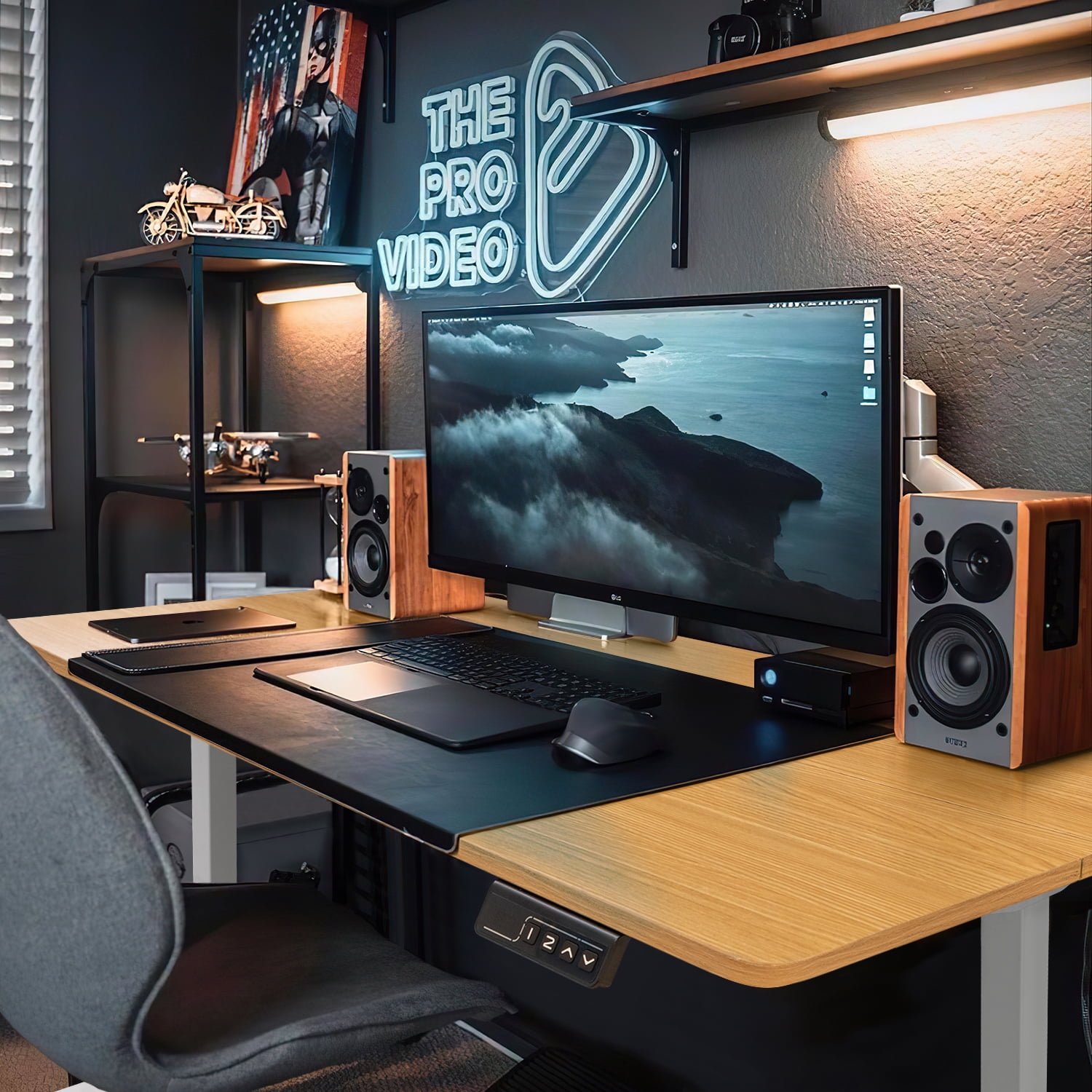 Homall 55" × 24" Electric Height Adjustable Standing Desk Home Office Computer Desk Memory Preset with T-Shaped Metal Bracket, White&Wood