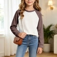 thumbnail image 2 of YDFCWXW Girls Long Sleeve Shirts Cotton Color Block Casual Tops Tees Crewneck Breathable Winter Outfits (Beige, 3-4 Years), 2 of 5