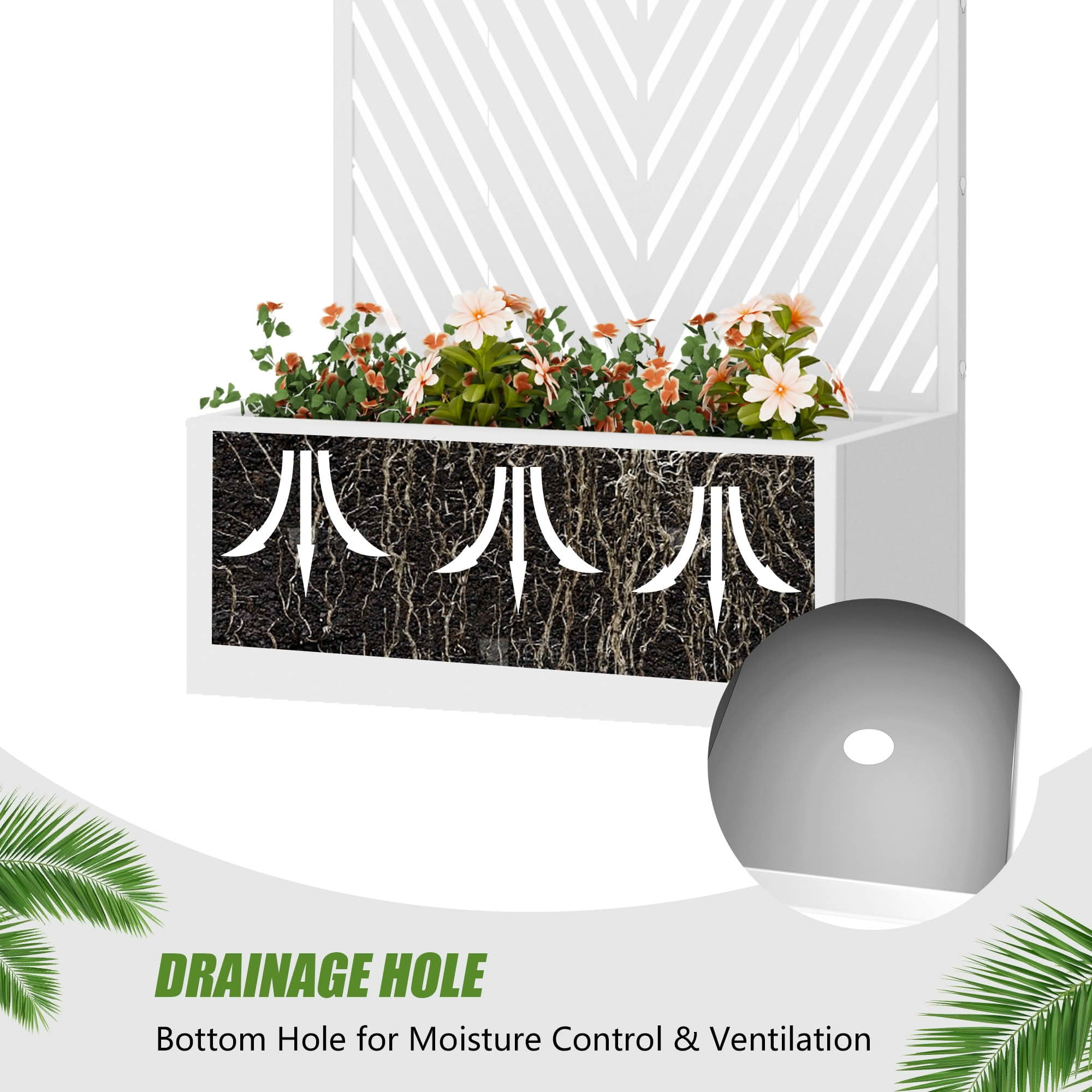 MAYEERTY 59X30" Metal Outdoor White Privacy Screen with Planter Box for Backyard & Garden, 2 Piece Set