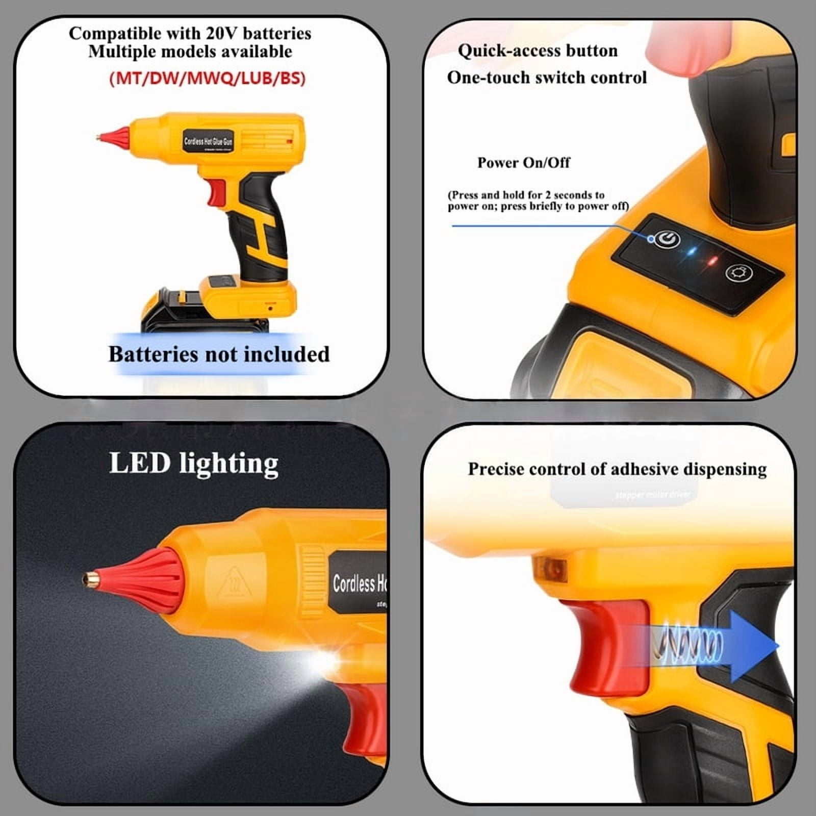 Cordless Hot Glue Gun for Mil-wau-kee 18V Max Lithium-ion Battery,  Quick Preheat Hot Melt Glue Gun with 10 Pcs Glue Sticks for Arts/Crafts/Diy/Repairs(Tool Only)