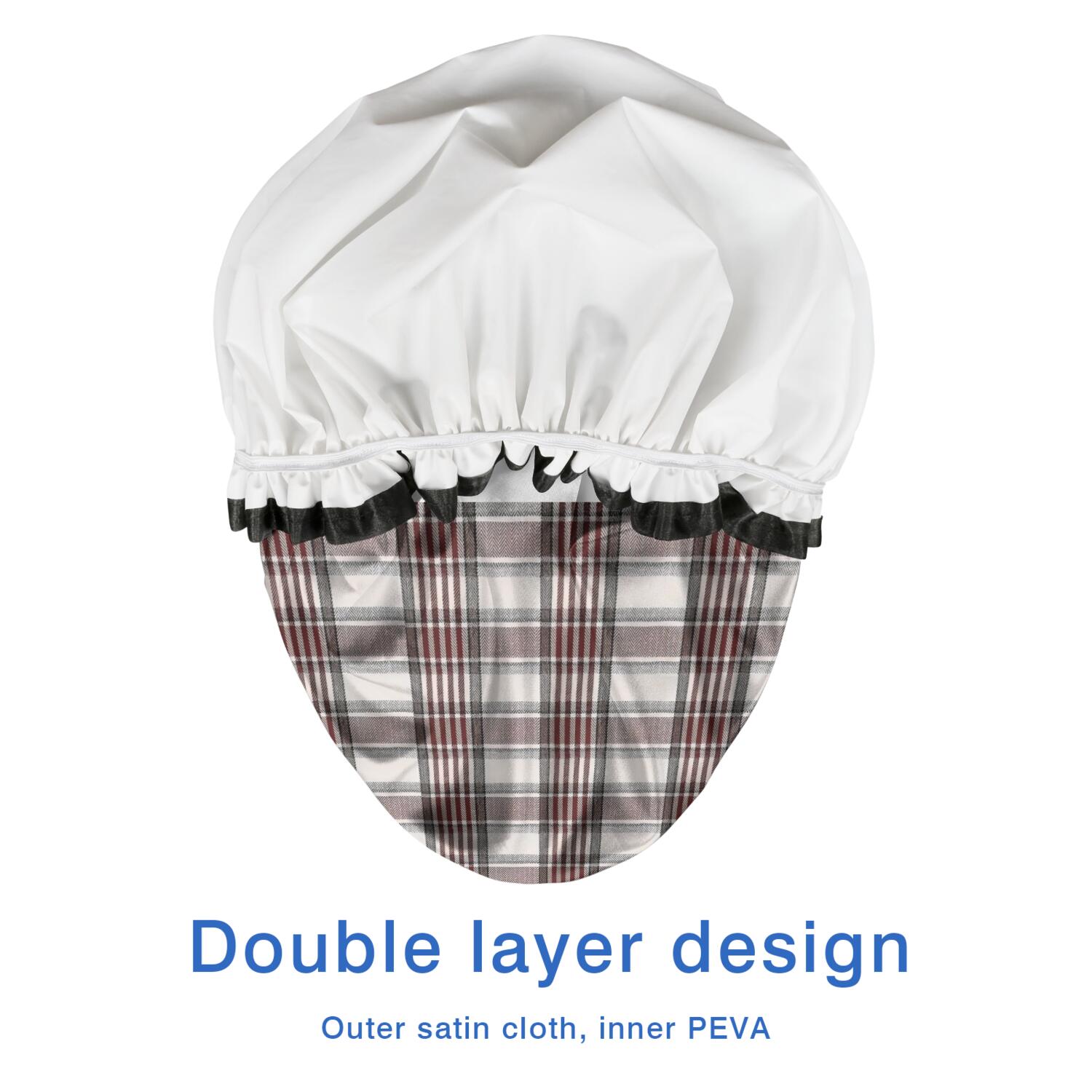 Shower Caps,Brown and White Checkerboard Checkered Pattern Waterproof Shower Cap for Women 4 Pieces,Double Reusable Hair Cover for Shower PEVA Elastic Stretch Hem